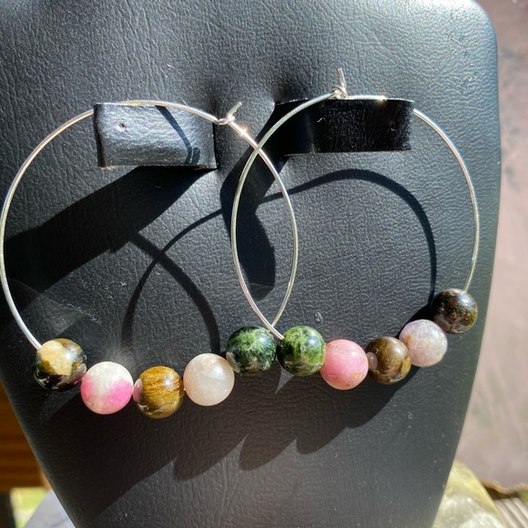 Sterling Silver Genuine Watermelon Tourmaline Set - Picture 2 of 2